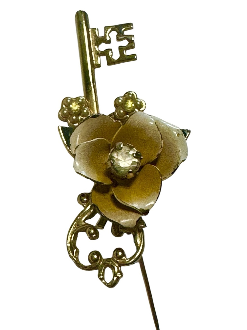 Vintage Mid-Century Coro Flower Skeleton Key Brooch